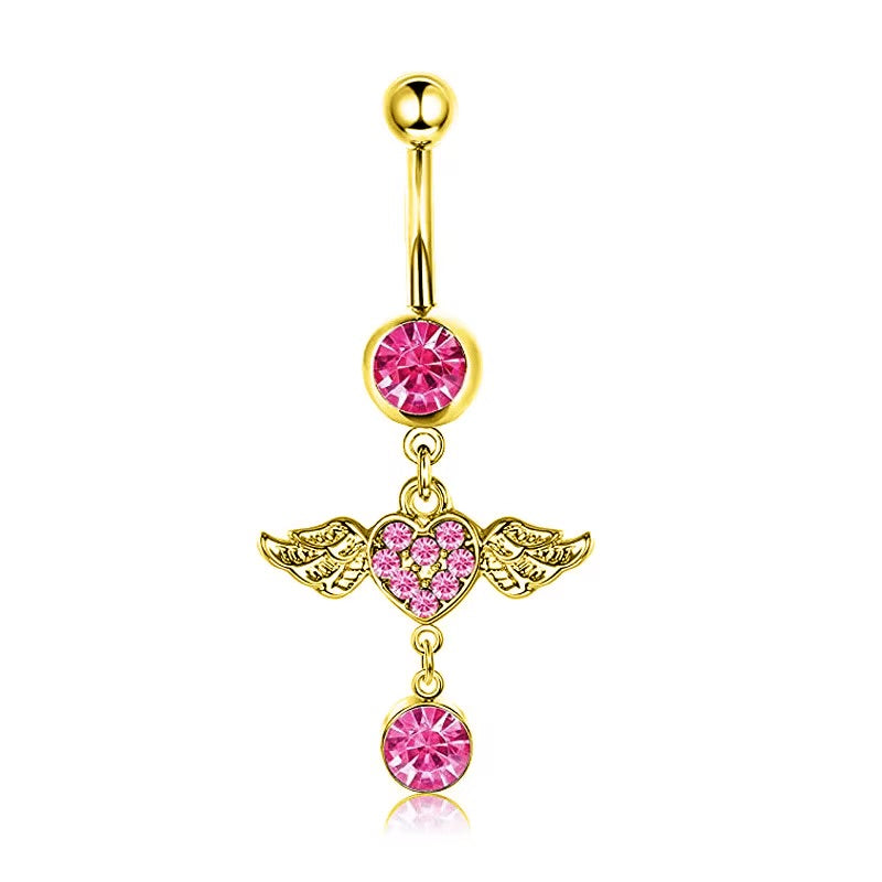 Pink heart with wings belly ring